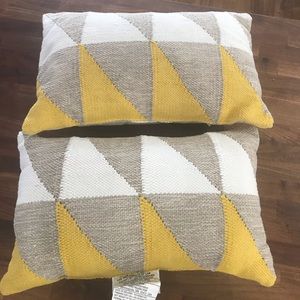 New With tags  Target Throw Pillows (2) 12x18 yellow tan and white